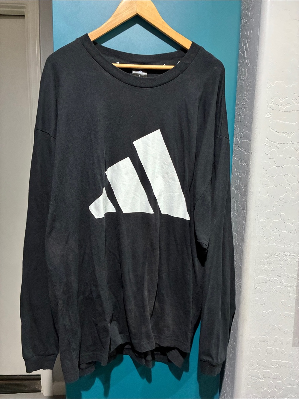 adidas Black Crewneck Long Sleeve T-Shirt with White Trefoil Graphic 2XL